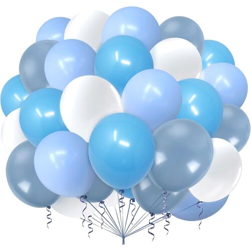 SJZG-Ballons Bleu,60 Pièces Ballon Blanc Bleu,Ballons Anniversaire Blue,Balloon Latex Helium Pour Garçon Anniversaire, Mariage,Baby Shower Ballon Gonflable