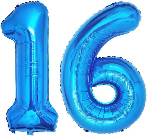 40 Pouces Foil Ballons Chiffre 16/61 Bleu (101Cm), Gonflable Hélium Ou Air, Géant Numéro 0-9, 10-29, 30-100, Grand Ballons Pour Mariage, Décoration De Fête D'Anniversaire