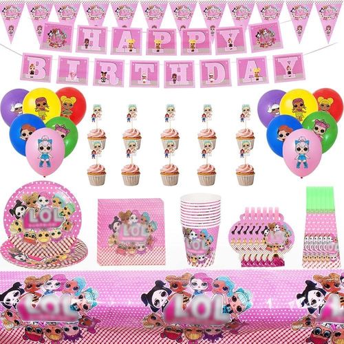 Eryi-Lot De 67 Poupées Surprises Lol Pour Fête D'anniversaire, Assiettes, Gobelets, Serviettes, Ballons, Bannières