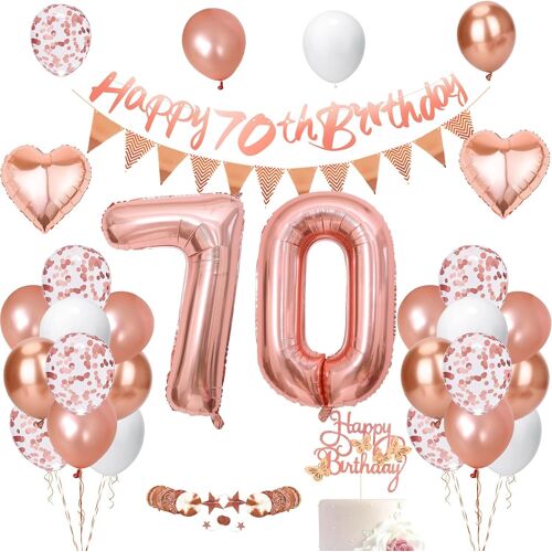 SJZG-Decoration Anniversaire 70 An Femme,Deco 70 Ans Rosegold,Ballon 70 Ans Or Rose De Fête,Kit Ballon Guirlande Bannière Joyeux Anniversaire Pour 70 An Femme Parti Décoration