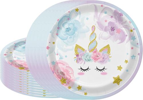 Sjzg-16 Pièces Violet Assiettes En Papier Vaisselle Anniversaire À Thème Licorne Pour Filles,9 Pouces Assiettes Idéal Pour Fêtes D'enfants,Table Décoration Joyeuse -16 Invités