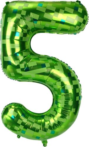 Pixel Ballon Chiffre Vert, 101Cm Grand Ballon En Aluminium Vert À Pixel Pour Anniversaire Décorations De Fête Pour Fête Thématique De Jeu D'Anniversaire (5)