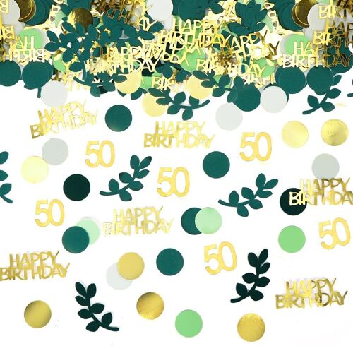 MEVRONISSHOP-Confettis Anniversaire 50 Ans, 200PCS Confettis Or Vert, Decoration Table Anniversaire 50 Ans, Deco Table Homme et Femme, Happy Birthday Decoration pour Fête