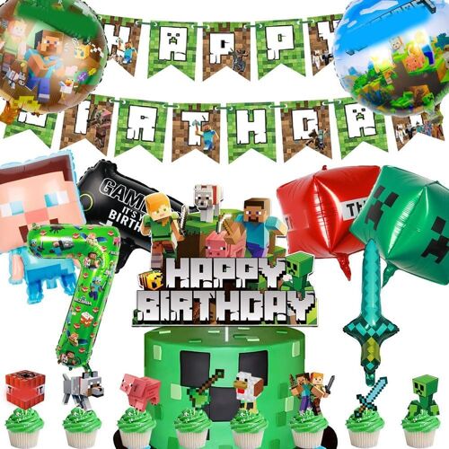 SJZG-18 Pièces Video Game Party Décoration Set,Gaming Thème Gateau Décoration,Gamer Anniversaire Fête Bannières,5 Ans Game Film Aluminium Ballons Supplies Pour Lass Garçons