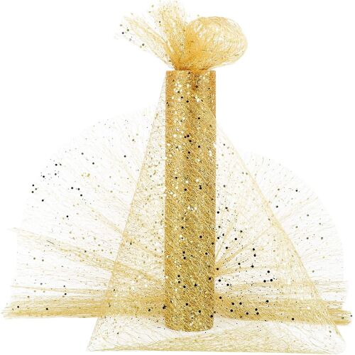Kal-30cm X 10m Organza Tulle Rouleau Bobine Avec Paillettes Chemin De Table Non Tissé Ruban Bricolage Organza Rouleau Pour Fête De Mariage Décoration (Doré)