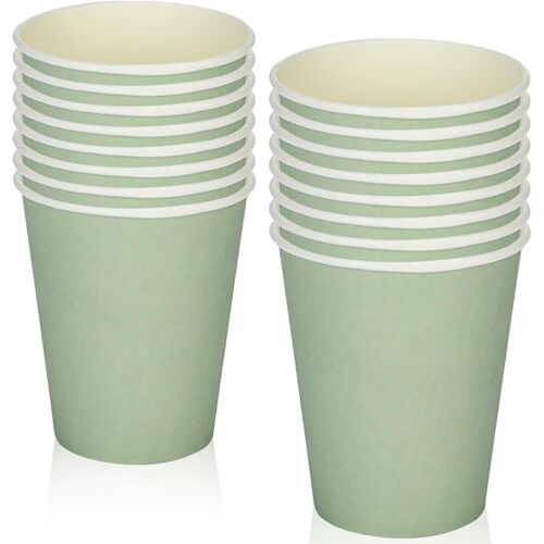 Sjzg-16 Pièces Vert Sauge Gobelets En Papier Pour Fête Anniversaire,Vert Sauge Papier Tasse Pour Décoration Anniversaire Homme Femme