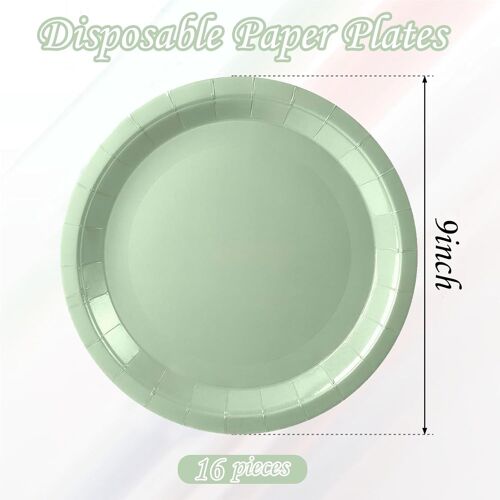 16 Pièces Vert Sauge Assiette Pour Fête Anniversaire,9 Pouces/23cm Vert Sauge Papier Assiette Dessert Plateau Vaisselle Pour Décoration Anniversaire Homme Femme
