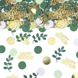 SJZG-Lot De 100 Confettis Happy Birthday - Dorés Et Verts - Décoration De Table - Confettis Pour Décoration D'Anniversaire - Serpentins