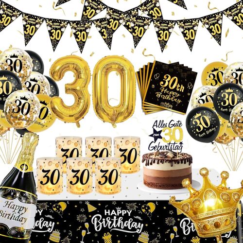 Tianyi-30 Ans Décorations Anniversaire De Fête En Noir Or, Decoration Anniversaire 30 Ans,Grand Cadre Photo Gonflable Noir Doré,Accessoires De Cabine Photo Décorations 30 Anniversaire Femme Homme