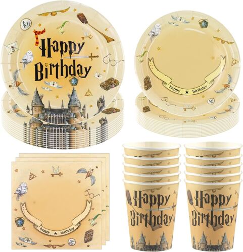 Sjzg-Ensemble De Vaisselle De Fête Wizard, 68 Pièces, Décoration De Fête Magique, Vaisselle D'anniversaire Avec Assiettes, Gobelets Serviettes Papier, Fournitures De Table De Fête -16 Invités