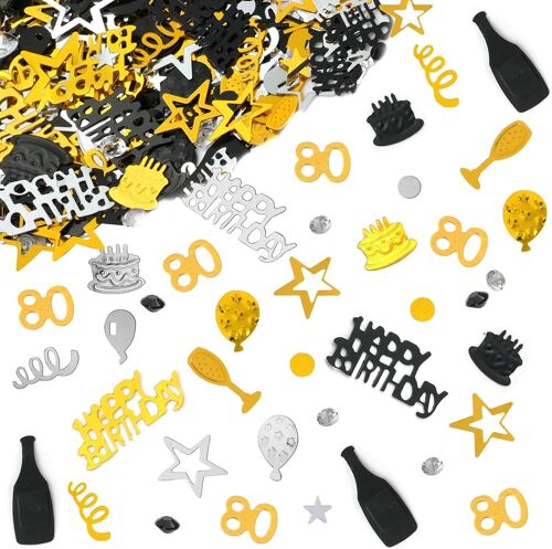 Confettis Deco, Confetti Anniversaire Decoration Fete 30g, 80 Ans, Or Noir Argent Confettis Anniversaire Nombre ?toile De Table Deco, pour Anniversaires Carnaval F¿ºte D¿¿corations De Table