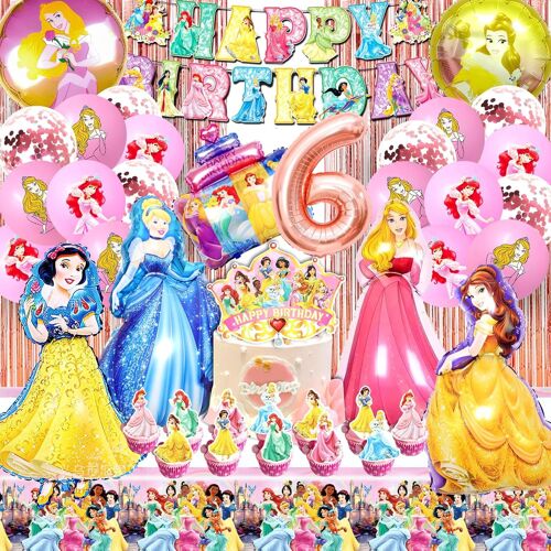 Anniversaire Princesse 6 Ans - 53 Pièces Décoration, Ballons Hélium, Nappe - Thème Princesse