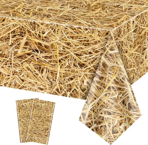 SJZG-Lot De 2 Nappes Rectangulaires En Paille Imperméables Pour Décoration De Fête À La Ferme, Décorations De Fête À Thème Cowboy Occidental, 130 X 218 Cm