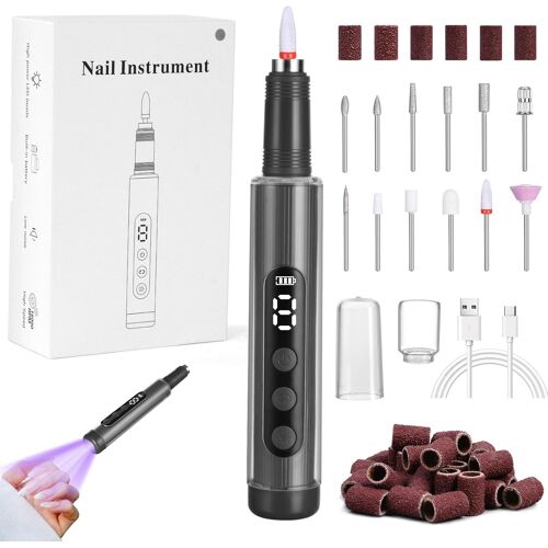 Ponceuse Pour Ongles Professionnelle, 18000 Rpm Vitesse Réglable, 12 En 1 Lime A Ongle Electrique Sans Fil Avec Led Écran Numérique, Perceuse À Ongles Pour Ongles En Acrylique Et En Gel 