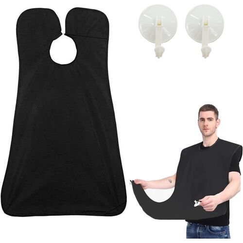 Hthed-Tablier Barbe,Bavoir A Barbe Avec 2 Ventouses,Barbe Récupérateur Poil,One Blade Accessoire,Non Collant Cadeaux De Toilettage Pour Hommes Tous, Noir