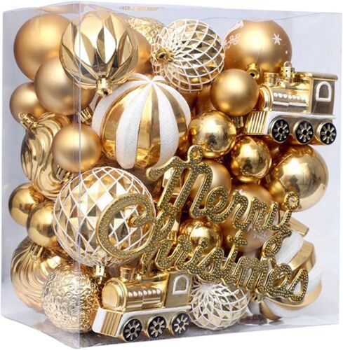 Lot de 65 décorations de sapin de Noël (dorées), boules de Noël légères, ornements pour festival, nouvel an, hôtel
