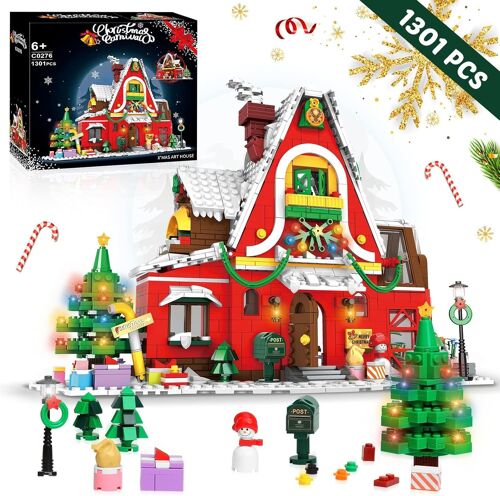 Ensemble de blocs de construction de la maison en pain d'épices du Père Noël, 1 301 pièces, cadeau idéal pour les garçons et les filles de 6 à 12 ans.