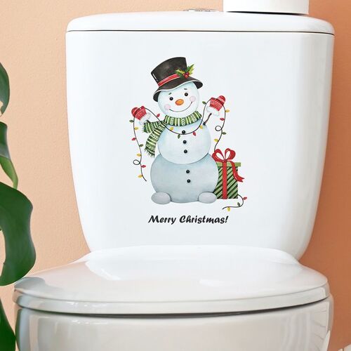 Autocollant mural bonhomme de neige de Noël pour toilettes