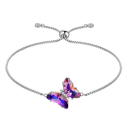 Bracelet Papillon Violet En Forme De Coeur Pour Femme, Pendentif En Cristal, Pierre De Naissance, Bijoux De Mariage Et D'anniversaire