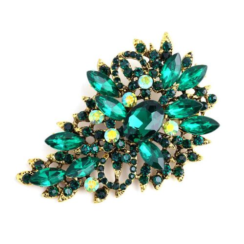 Broche en forme de plume verte, style larme, accessoires vestimentaires de style exquis et charmant, cadeau de bijoux en strass cristal