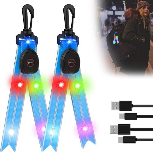 Jgd-Lot De 2 Feux Clignotants Led Pour Cartable - Réflecteurs - Avec Lumière Colorée - Rechargeable Par Usb - Réflecteur - Pour Le Jogging, La Randonnée, La Course À Pied