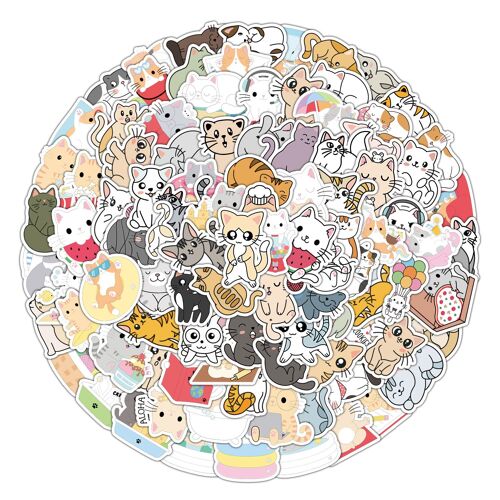100 autocollants - Autocollants de gribouillage de chat mignon