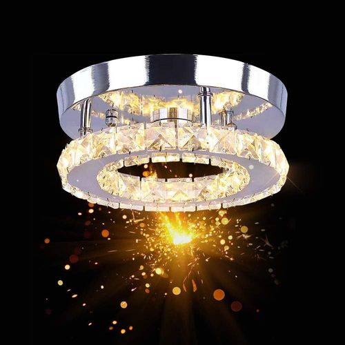 Plafonnier Led, Lustre En Cristal 18 W, Éclairage De Plafond Moderne Pour Chambre, Salon, Cuisine, Couloir, 3 Couleurs Réglables [Classe Énergétique E]