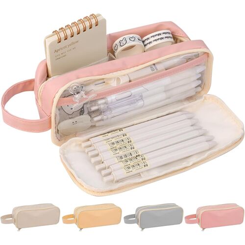 Étui À Crayons (Rose), De Grande Capacité Pour Les Filles, Les Garçons, Extensible Imperméable À L'eau Crayon Sac, Produits De Toilette Sac De Stockage, Un Sac De Maquillage, Fournitures De Bureau Organisateur