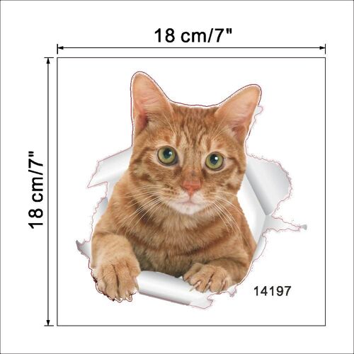 Autocollants 3D décoratifs en forme de chat rouge pour toilettes, pour enfants, papier peint animal, 18 x 18 cm