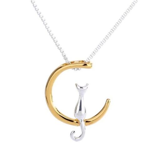 Chaîne Avec Lune Et Chat En Argent Et En Or Or Taille Unique
