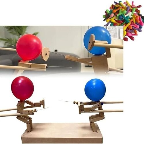 Bambou Ballon Jeu de Combat pour Deux, la Main en Bois d'Escrime de Marionnettes 2024, le Bambou Ballon Jeu de Combat pour Deux, Rapide Ballon de Lutte, de 3mm d'Épaisseur de la Plaque (100 Ballons)