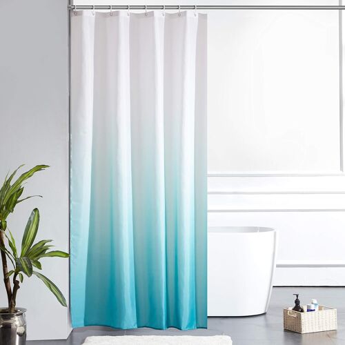 Rideau de douche 120 x 200 cm (47 x 78 pouces) - avec 8 crochets - Blanc à turquoise - Tissu polyester anti-moisissure - Imperméable et lavable