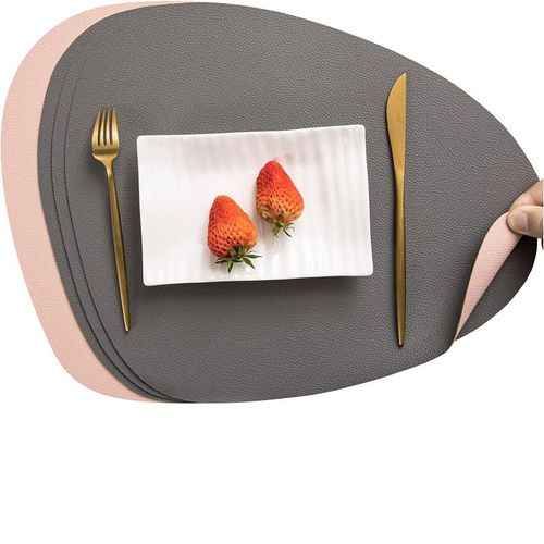 (Lot De 4, Rose Gris) Sets De Table Et Sous-Verres En Cuir, Sets De Table De Cuisine Double Face Imperméables, Sets De Table À Café, Sets De Table Et Sous-Verres Lavables Antidérapants