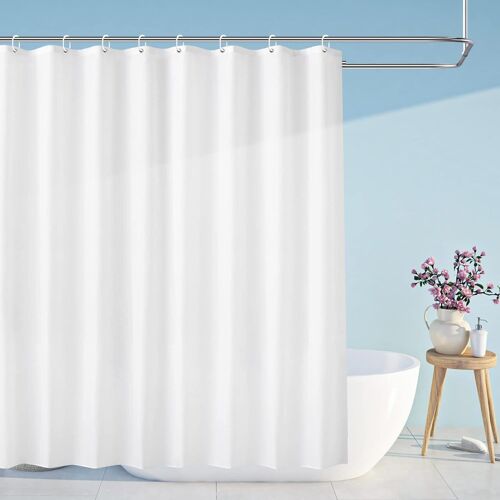 Rideau de douche anti-moisissure 240 x 200 cm (94 x 78 pouces), en tissu blanc, résistant à la moisissure et imperméable, avec crochets antirouille et ourlet lesté, pour baignoire et cabine de douche