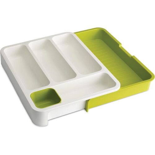 Range-couverts extensible pour tiroir, organiseur de tiroir réglable - Blanc/Vert
