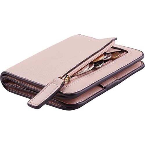(Rose) Portefeuille pour femme Shield Petit portefeuille compact à deux volets en cuir de luxe Mini portefeuille pour femme avec fenêtre pour carte d'identité