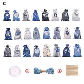 (C) 24 Noël Calendrier de l'Avent des Sacs-Cadeaux avec Cordon de serrage