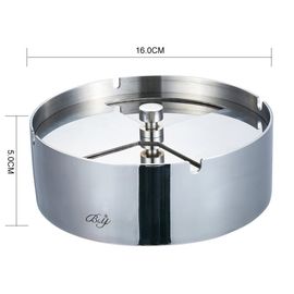 Cendrier en acier inoxydable avec couvercle, coupe-vent, extincteur automatique, décoration pour la maison, plateau à fumer de table moyen en acier inoxydable argenté, 1 pièce