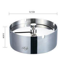 Cendrier en acier inoxydable avec couvercle, coupe-vent, extincteur automatique, décoration pour la maison, plateau à fumer de table moyen en acier inoxydable argenté, 1 pièce