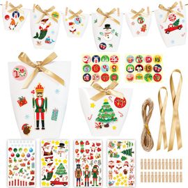 Boîtes à bonbons de Noël - Lot de 24 - Blanc, Calendrier de l'Avent de Noël - Compte à rebours - Boîtes cadeaux estampées à chaud, Boîtes d'emballage cadeau