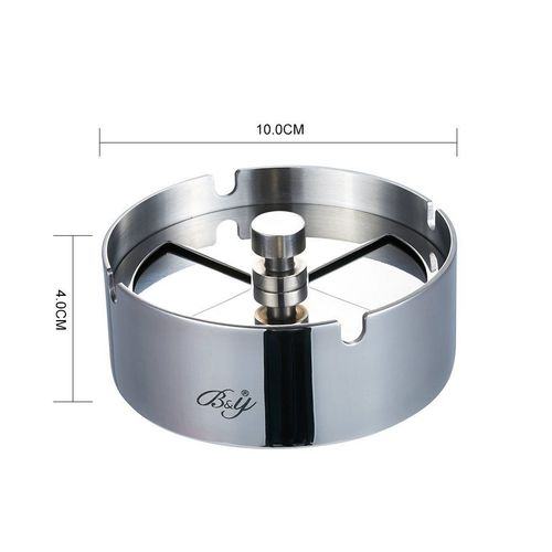 Cendrier en acier inoxydable avec couvercle, coupe-vent, extincteur automatique, décoration pour la maison, plateau à fumer de table moyen en acier inoxydable argenté, 1 pièce
