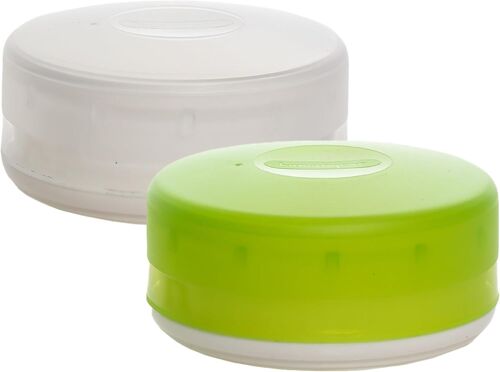 Lot de 2 mini boîtes de rangement d'extérieur à ouverture et fermeture à une main, boîte à savon portable de voyage simple ronde transparente//bleu