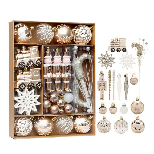 50 paquets de boules de Noël peintes, champagne or, boules de Noël anti-pression, pendentifs de décoration pour sapin de Noël