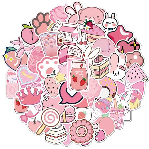 1pc 50 Paquets D'autocollants En Vinyle D'animaux De Dessin Animé Mignons Et De Filles De Dessin Animé Roses Pour Ordinateur Portable, Téléphone, Bouteilles D'eau Et Ordinateur - En Vrac