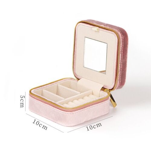 boîte à bijoux en velours rose clair, boîte de rangement de voyage avec miroir, cadeau idéal pour une fille, une petite amie ou une maman.