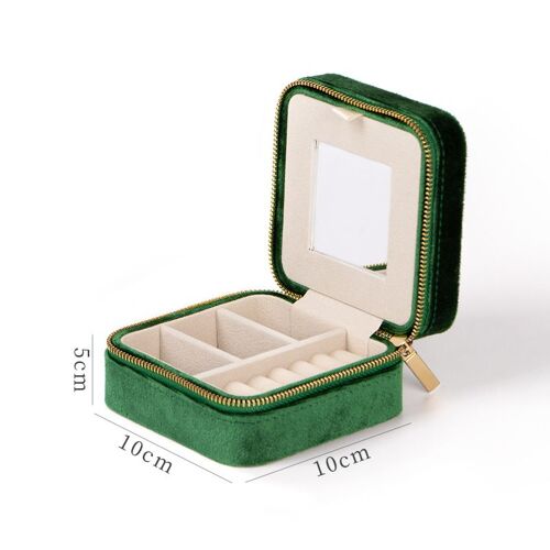1 Boîte À Bijoux En Velours Peluche Vert Foncé, Boîte À Bijoux De Voyage, Boîte De Rangement Avec Miroir, Meilleur Cadeau Pour Fille, Petite Amie, Maman, Cadeau Pour Elle