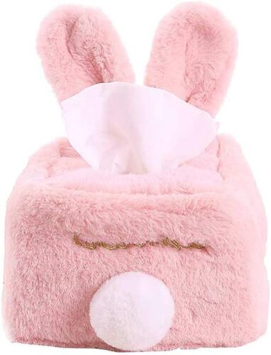 Boîte à mouchoirs (carré lapin rose 13 x 13 cm), boîte à mouchoirs, lapin en peluche, boîte à papier, organisateur, porte-serviettes pour le rangement, décoration