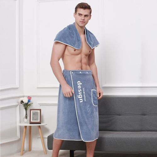 Paréo de bain homme - Séchage rapide - Gris - Taille unique - Polaire corail - Bleu - Gris