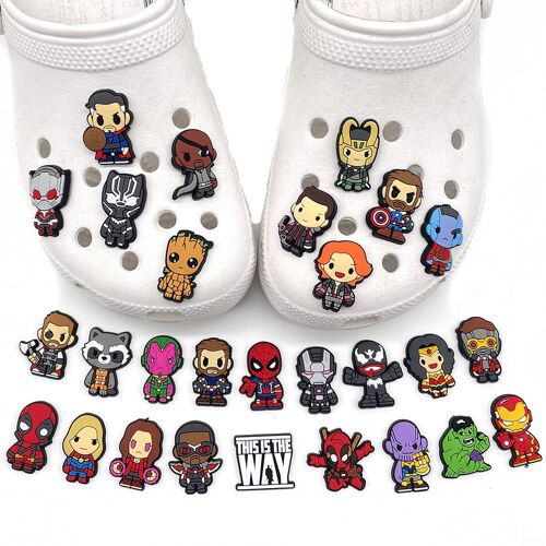 Lot De 18 Décorations De Chaussures Crocs Thème Héros Marvel, Sandales, Chaussures, Cadeau D'anniversaire, Accessoires Pour Chaussures