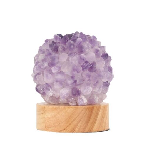 Lampe à cristaux de quartz avec base en bois, cristaux de guérison